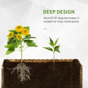 Outsunny Raised Flower Bed Wooden Planter - Natural wood colour / 120cm by Outsunny