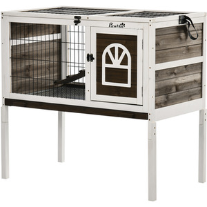 PawHut elevated Wooden Small Animal Cage with Removable Tray - Brown by PawHut