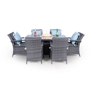 Arizona Fire Pit Square Rattan Patio Dining Set - Grey / 6 by Giardino