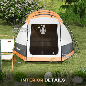 Outsunny 3-4 Man Camping Tent with Bedroom, Living Room and Porch - Orange by Outsunny