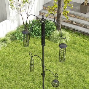 Bird Feeding Station Kit Wild Bird Feeder Pole with 6 Hooks - Black by PawHut