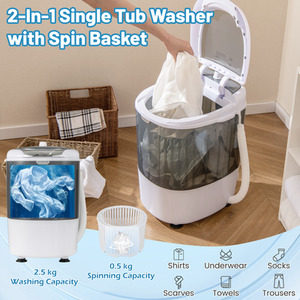 2 in 1 Mini Single Tub Washer Semi-automatic Spin Dryer - Grey by Costway