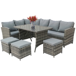 BIRCHTREE Rattan Garden Furniture Patio Set - Grey by BIRCHTREE