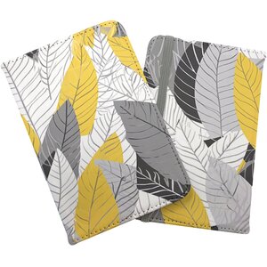 Yellow Grey Feather Leaves Passport Cover - Yellow by Warren Reed - Designer