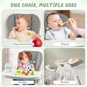 Baby High Chair Foldable Toddler Dining Chair - Grey by Costway