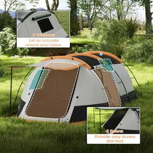 Outsunny 3-4 Man Camping Tent with Bedroom, Living Room and Porch - Orange by Outsunny