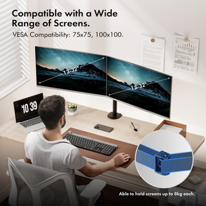 Adjustable Twin Monitor Stand with Clamp with Tilt and Swivel Arms - Black by VonHaus