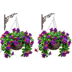 Rattan Hanging Basket of Purple Artificial Fuschia - Purple / 2 by Primrose