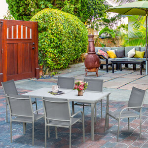 Outsunny 6 Seater Garden Dining Set, Outdoor Table and Stackable Chairs - Grey by Outsunny