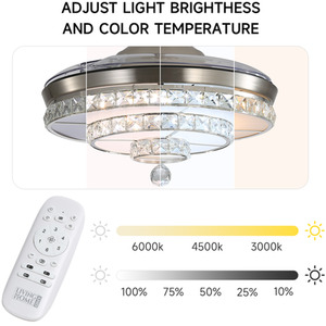 Ceiling Fan Light with Crystal Accents and Foldable Blades - Brushed Nickel by Livingandhome