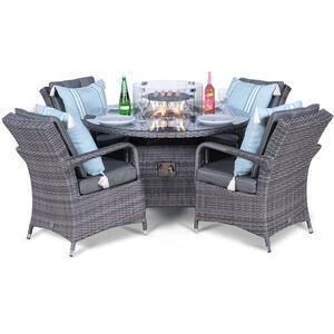 Arizona Fire Pit Round Rattan Patio Dining Set - Grey / 4 by Giardino