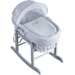 Sleepy Little Owl White Wicker Moses Basket with Rocking Stand - white and grey by Kinder Valley