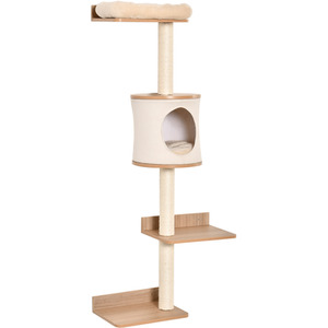 PawHut Wall-Mounted Cat Tree Shelter with Cat House - Brown by PawHut