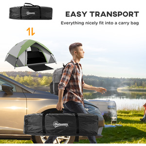 Outsunny 2 Man Camping Tent with Carry Bag, 3000mm Waterproof - Grey and Green by Outsunny