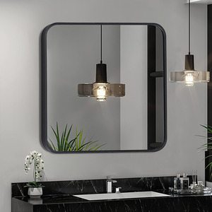 Square Bathroom Mirror with Rounded Corner - Black / 70cm by Livingandhome