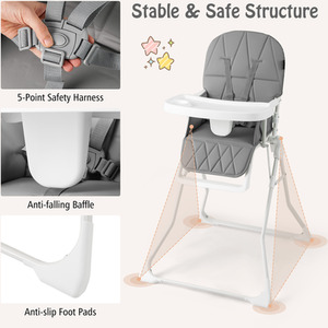 Foldable High Chair Compact Highchair - Grey by Costway