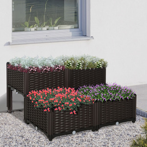 Outsunny Rattan Effect Raised Flower Planter Bed - Brown / Set 4 by Outsunny