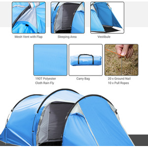 Outsunny 3-4 Person Weatherproof Tent - Light Blue by Outsunny