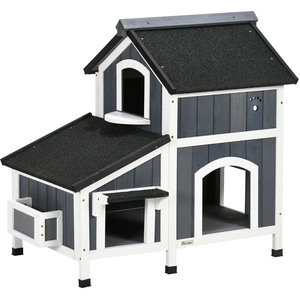 Wooden Outdoor Pet House with Flower Pot, Water-Resistant Roof - Grey by PawHut