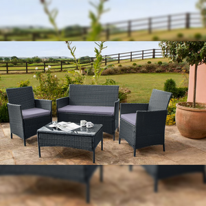 4 Piece Rattan Garden Furniture Set - Grey by Comfy Living