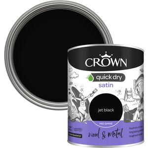 Crown Quick Dry Wood and Metal Satin - Jet Black / 750ml by Crown Paints
