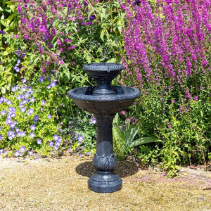 Windsor 2-Tier Solar Bird Bath Water Feature with Lights - Grey by Primrose