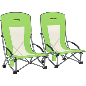 Outsunny Set of 2 Folding Beach Chair with Carry Bag - Green by Outsunny