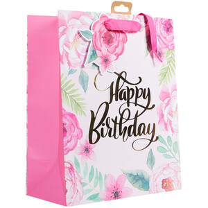 Pack of 2 Floral and Butterfly Large Gift Bags - White and Pink