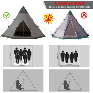 Outsunny 6 Men Tipi Tent - Olive Green, Grey by Outsunny