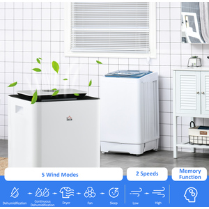 HOMCOM 16L Portable Dehumidifier with Air Cleaning 24H Timer 5 Mode Wheel - White by HOMCOM