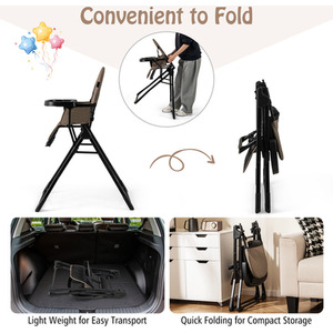 Foldable High Chair Compact Highchair - Brown by Costway