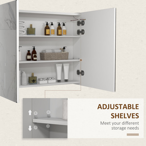 kleankin LED Lighted Wall Mounted Bathroom Mirror Cabinet with Shelf USB - High gloss by kleankin