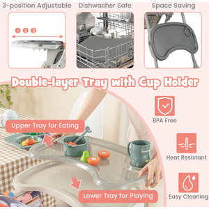 Folding Baby Highchair with Recline Footrest - Blue by Costway