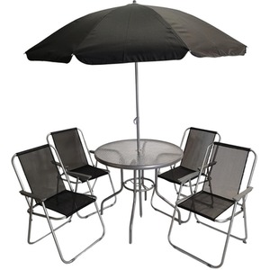 Samuel Alexander 4 Seater Garden Table And Chairs Set Dining Set With Parasol - Black & Grey by Samuel Alexander