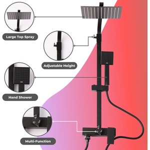 Square Matte Black Shower Mixer Set with Anti-Calc System - Black by NOVECRAFTO