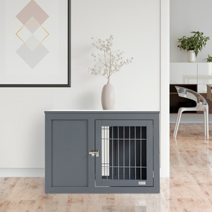 PawHut Dog Crate Furniture Style End Table Pet Cage - Grey by PawHut