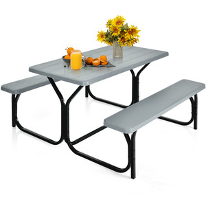 Picnic Table Bench Set - Grey by Costway