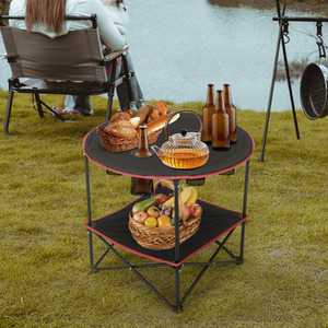 Outdoor Protable Camping Table with Cupholders - Black + Red by Livingandhome
