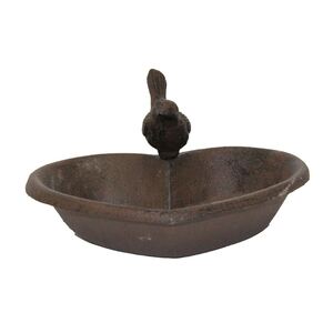 Brown Decorative Bird Rustic Heart Bird Bath Cast Iron - Brown by Homescapes