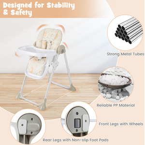 Folding Baby Highchair with Recline Footrest - Yellow by Costway