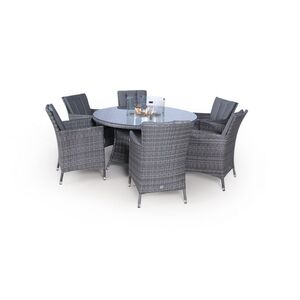 Savannah Fire Pit Round Rattan Patio Dining Set - Grey / 6 by Giardino