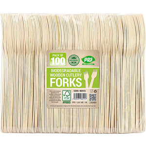 Pack of 100 PPS Biodegradable Wooden Forks - Natural by PPS