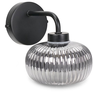 Amaia IP44 Bathroom Wall Light with Ribbed Glass Shade and Bulb - Black by ValueLights