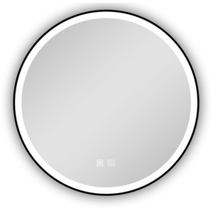 Bathroom Mirror with LED Lights, Black Frame, Round - White / 80cm by AicaBathroom