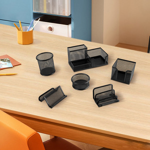 6-Piece Office Storage Metal Pen Holder Set - Black by Livingandhome