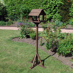 Traditional Wooden Garden Bird House Table - Brown by Garden Mile