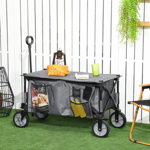 Outsunny Folding Garden Trolley on Wheels Trolley Utility Wagon - Grey by Outsunny