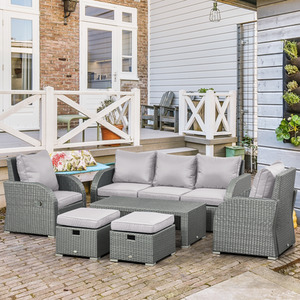 Outsunny Rattan 7 Seater Sofa, Table and Footstool Set - Grey by Outsunny