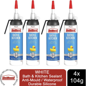 UniBond Mould Resistant Bath and Kitchen Silicone Sealant White, 104g - Buy 4 / 1000g by UniBond