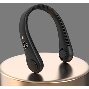 USB Bladeless Portable Neck Fan With LED Display - Black